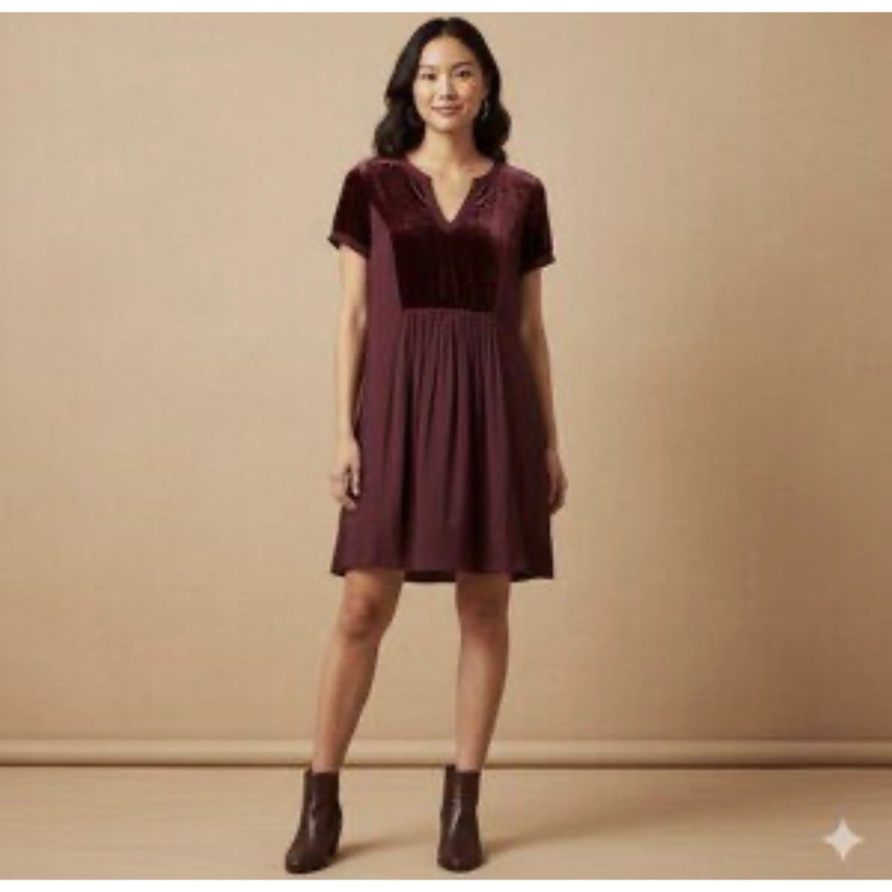 Anthropologie Maeve Ingrid Plum Velvet Womens M Shift Dress Burgundy Holiday